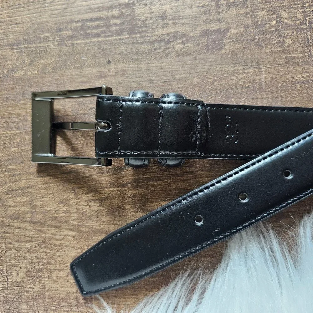 Mio Marino Genuine Leather Black Classic Belt 32” Unisex Gunmetal 1-Prong Buckle